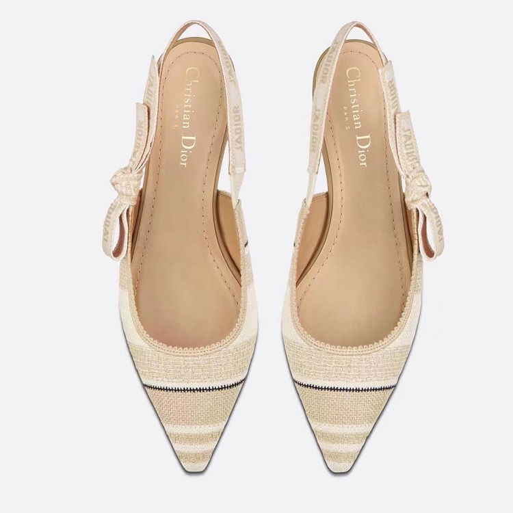 dior/迪奥 新款米色棉质刺绣条纹图案芭蕾鞋kcb660 ste 16t【爆款主推