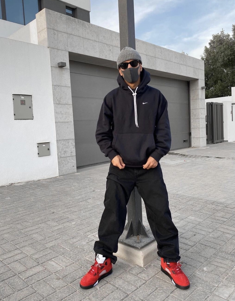 nike/耐克 air jordan 5 男女同款 aj5 黑红 愤怒的公牛 大红麂皮