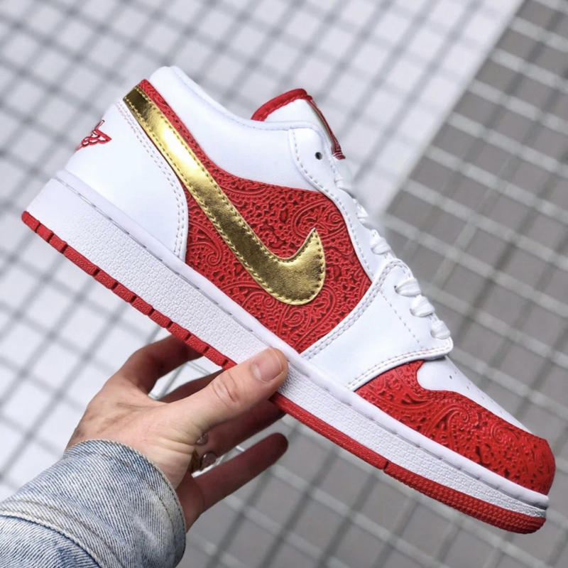 nike/耐克 air jordan 1 low 男女同款 aj1 白红金 扑克 低帮篮球鞋dj