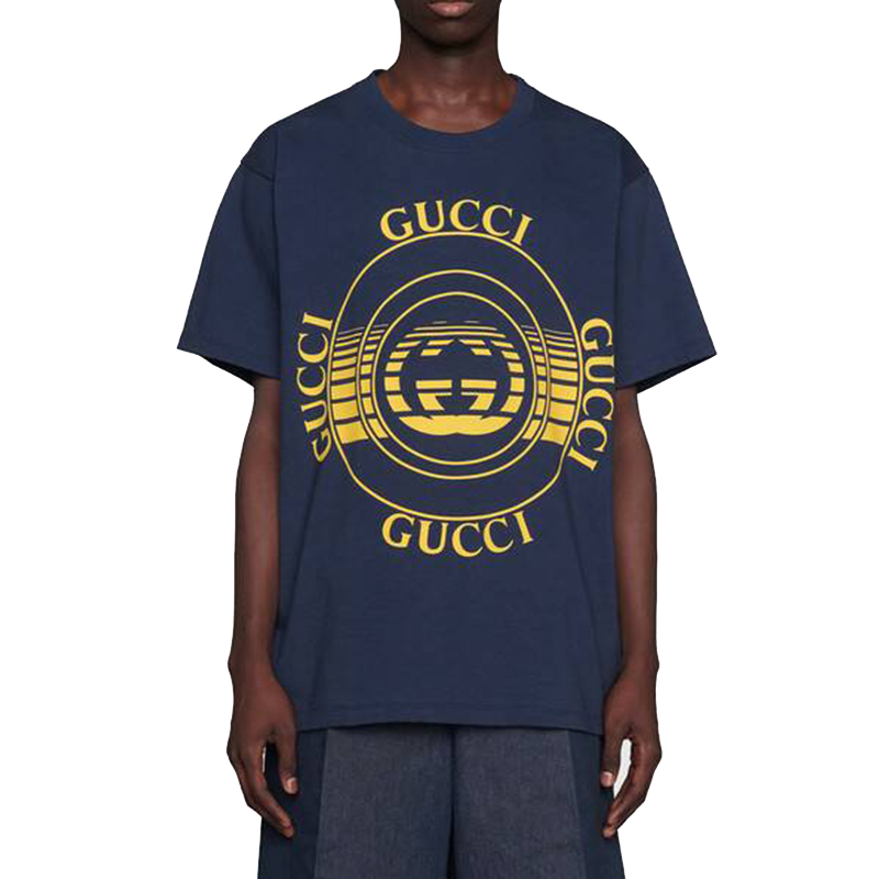 gucci/古馳 男士短袖t恤唱片印花超大造型t恤 616036-xjcsq