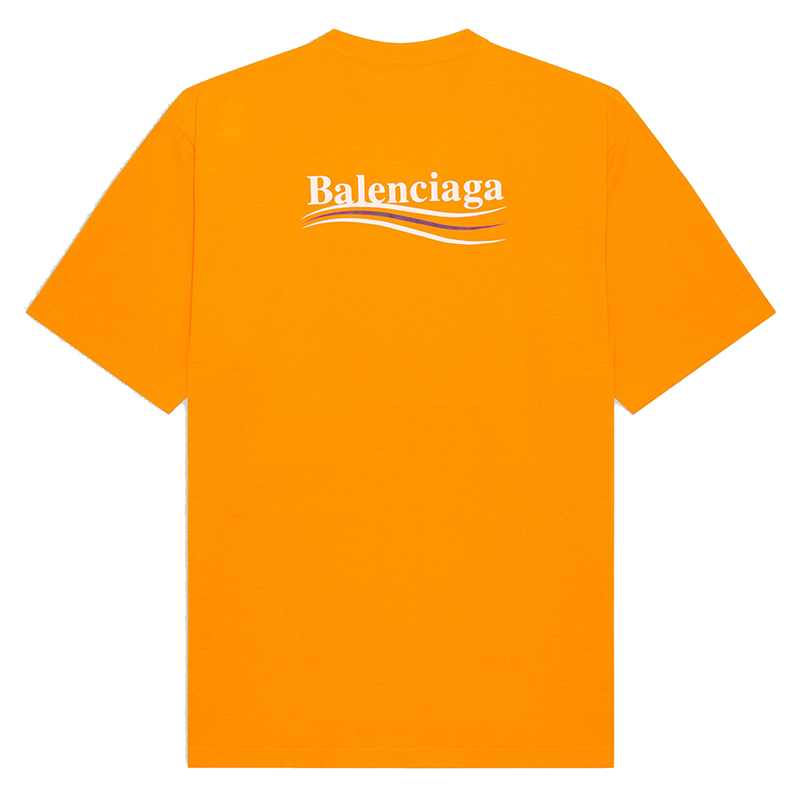 【包税】Balenciaga/巴黎世家 2021年新款 Political Campaign 荧光橙色技术平纹针织男士大号运动T恤641675TKVE87073