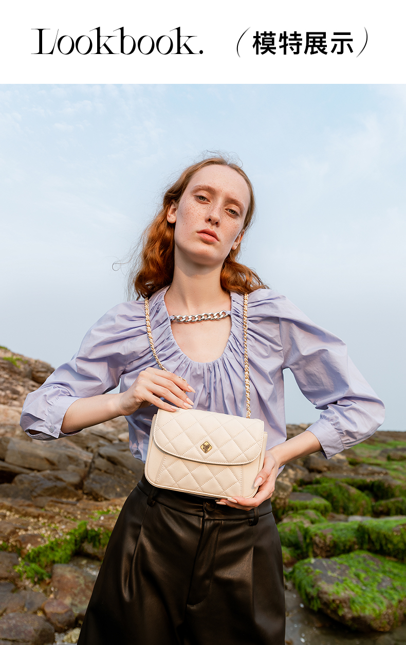 vh女包2021新款vanessa hogan/vanessa hogan 牛皮简约包包夏天百搭菱