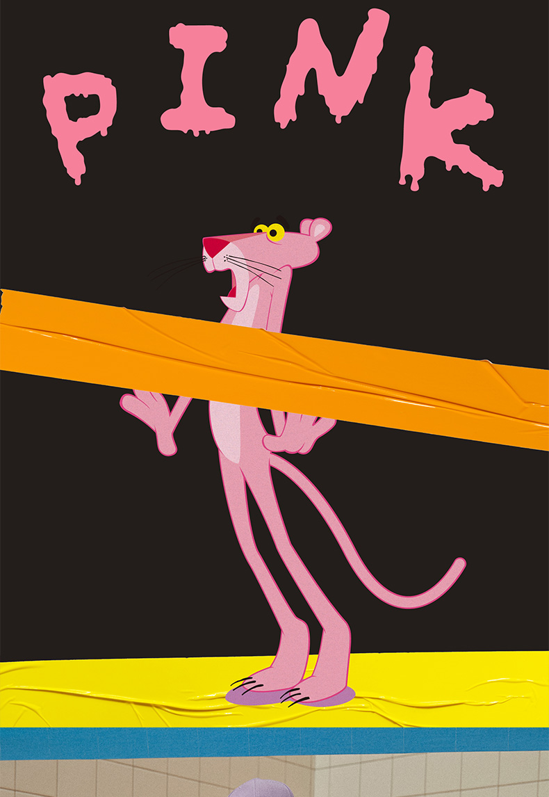 ozlana au/ozlana au 2021新粉红豹卡通字母印花可爱短袖上衣夏季休闲