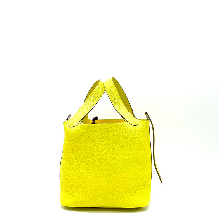 hermes/爱马仕 picotin18 菜篮子18柠檬黄银扣y刻 tc皮斜挎两用包