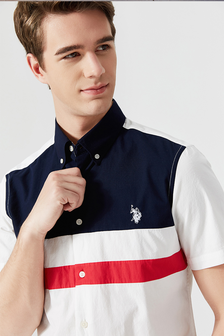 s.poloassn.美国马球协会21年夏季男休闲上衣拼色简约男士短袖衬衫