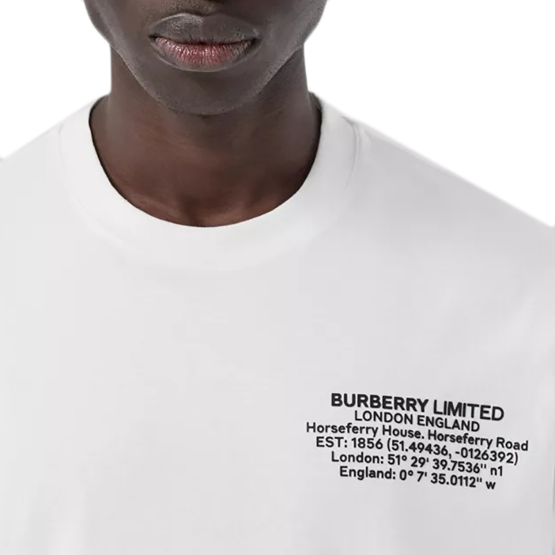 【包税】BURBERRY/博柏利 21年春夏新款 男士白色超大号纯棉地理坐标T恤80427491