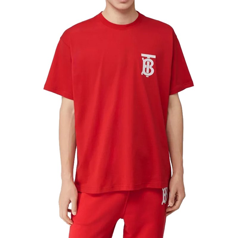 【包税】BURBERRY/博柏利 经典款 男士红色专属标识图案棉质宽松 T 恤衫80255031