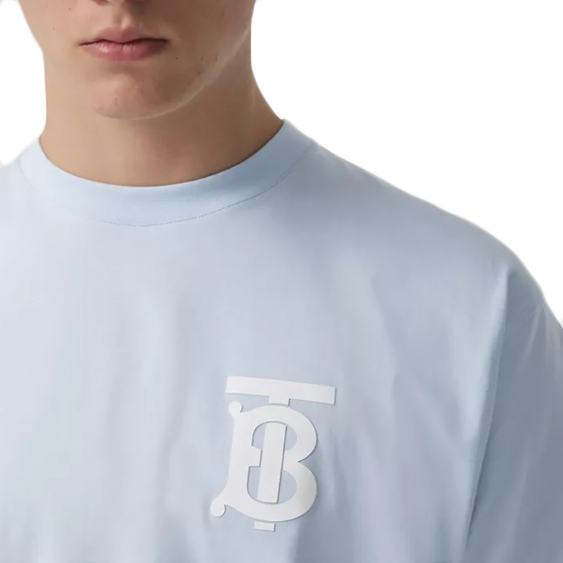 【包税】BURBERRY/博柏利 经典款 男士浅蓝色专属标识图案棉质宽松 T 恤衫80400621