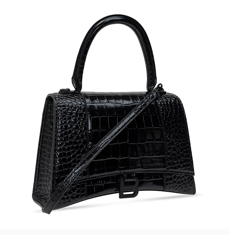 balenciaga/巴黎世家 女士黑色鳄鱼压纹小牛皮b字金属徽标磁扣开合