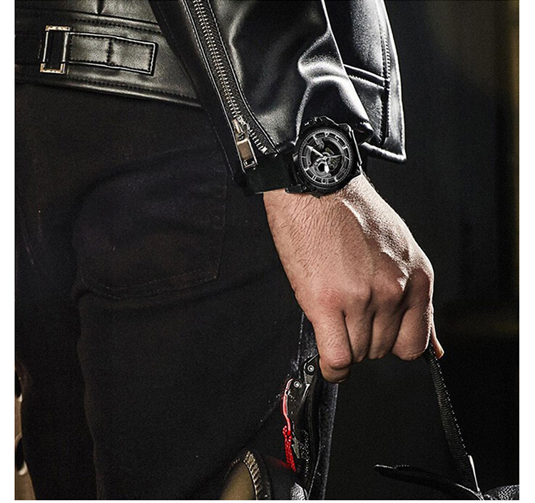 DURIUEU/杜里手表 进口机芯自动机械表商务时尚潮流男士腕表橡胶带黑圈黑壳黑盘印灰 DU-18001M-117EY3 全球联保