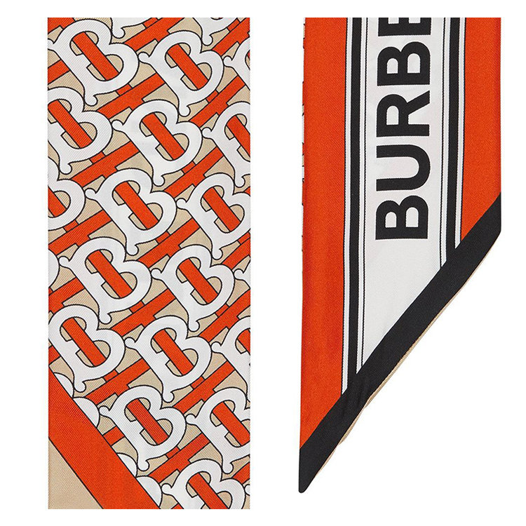 巴宝莉丝巾 经典tb图案 男女同款混色丝质印花窄版丝巾 80305611