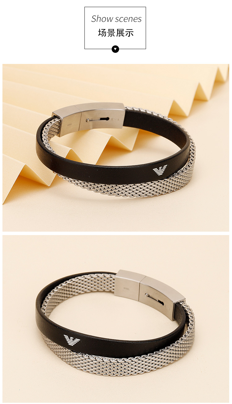 【国内现货秒发】emporioarmani/安普里奥阿玛尼男士双手环个性黑色皮