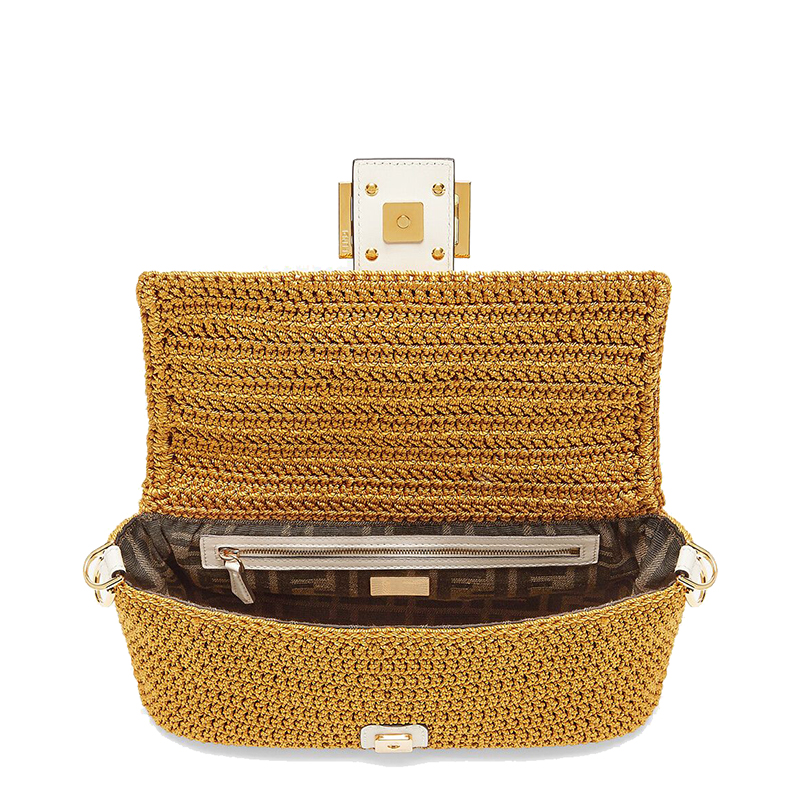 【包税】fendi/芬迪 2021秋冬新款 baguette系列 女士黄色钩针棉布