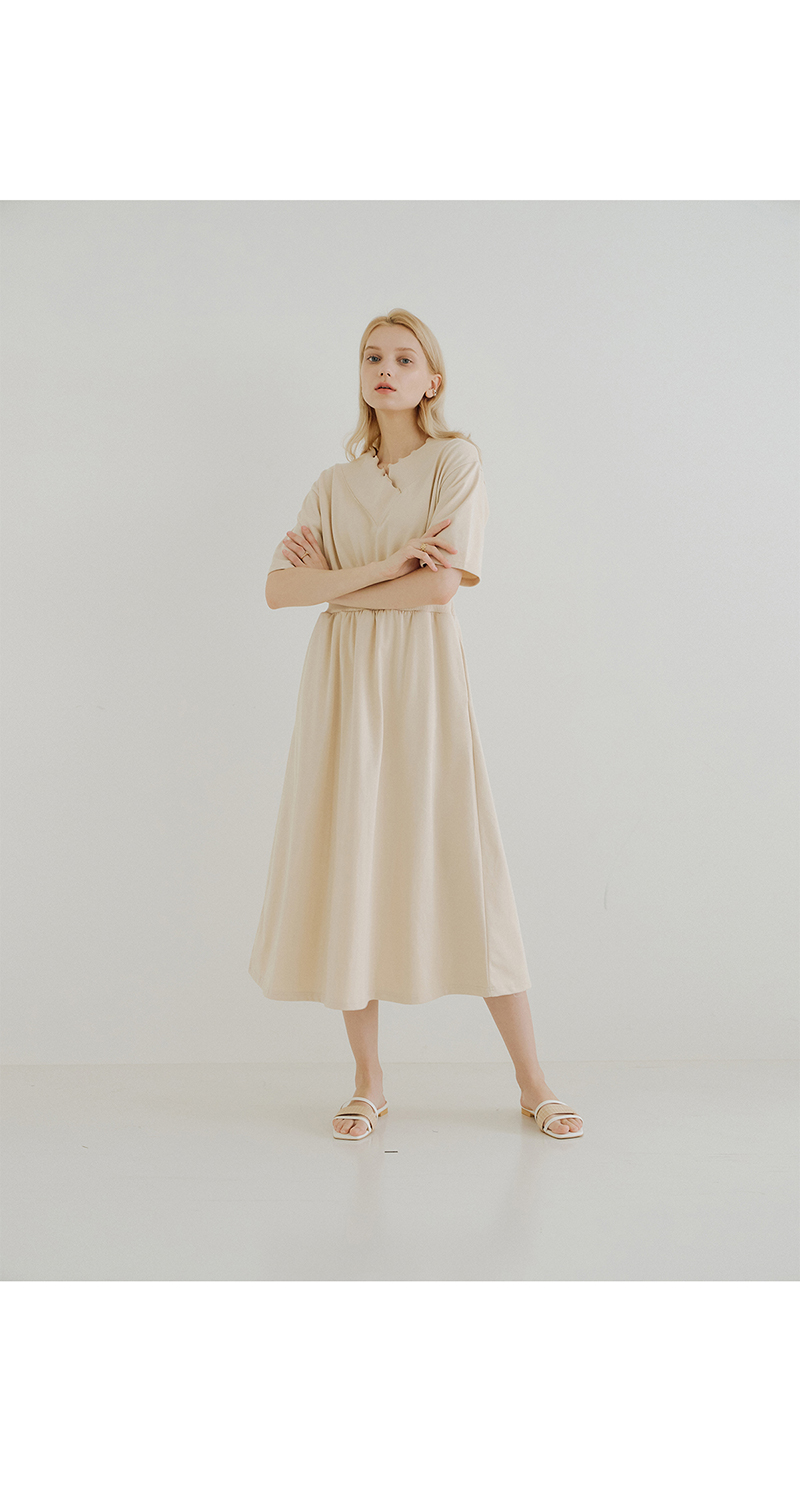 [21春夏]yuppe/yuppe su shirring系列韩版女式米色连衣裙