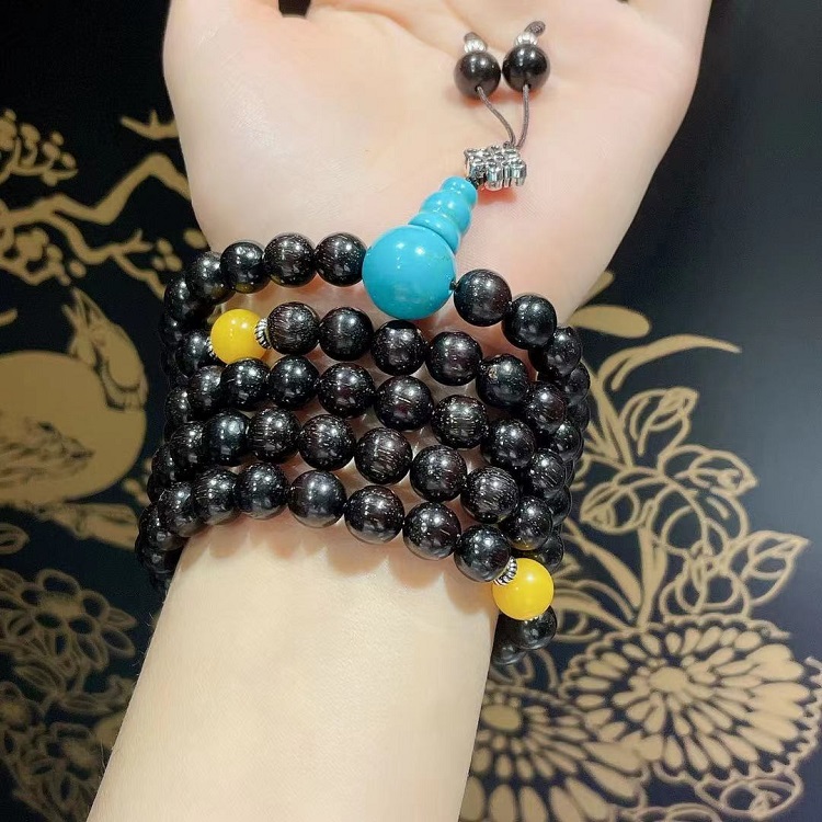 jinxuanzi/金玄紫 小叶紫檀108颗串珠搭配蜜蜡和松石配珠手串