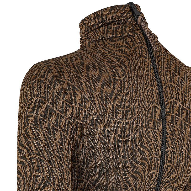 【包税】fendi/芬迪 21年春夏新款 女士棕色欧根纱ff vertigo图案立领