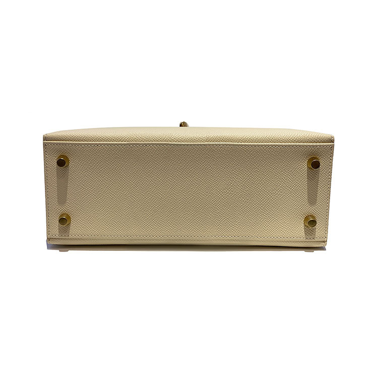 hermes/爱马仕 kelly25 奶昔白 金扣 epsom牛皮 z刻手提包