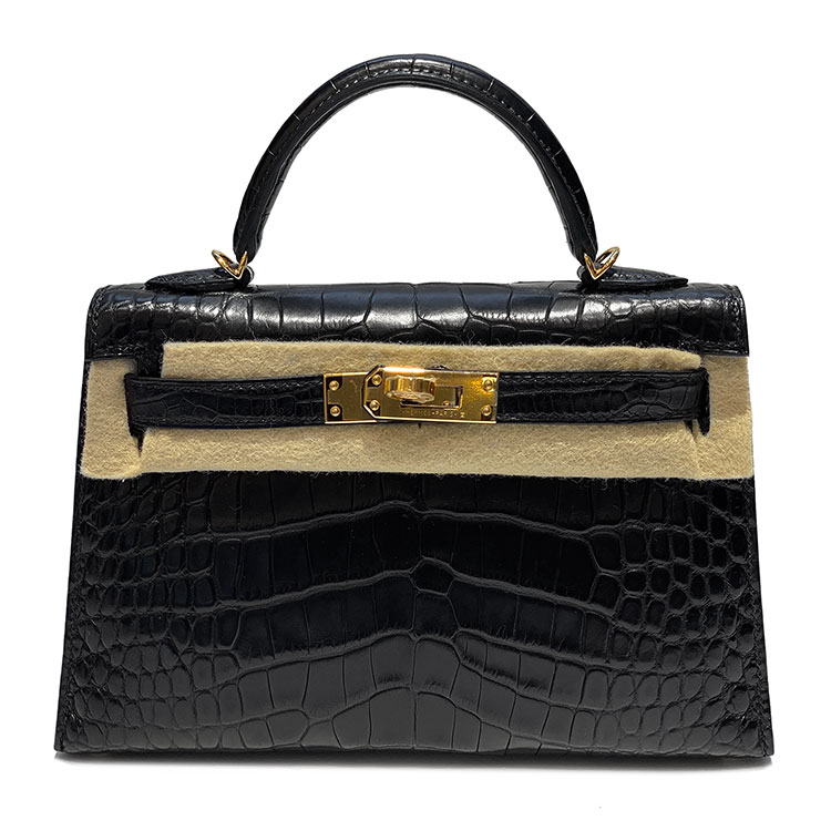 hermes/爱马仕 minikelly二代黑金 鳄鱼皮雾面 z刻 斜挎包