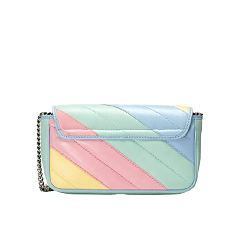 瑕疵折扣 gucci/古驰 马卡龙彩虹 牛皮拼色链条包 可当腰包和手包