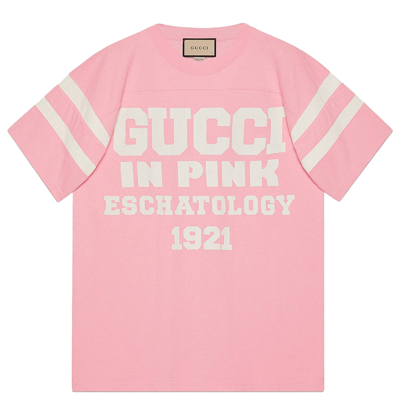 【包税】GUCCI/古驰 21年春夏新款 男士浅粉色棉质印有“ 25 Gucci”字样T恤655459XJDLY5904