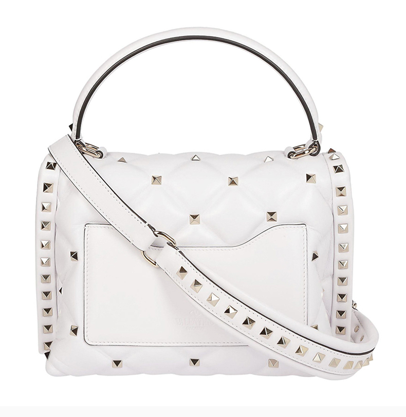手提包】valentino/华伦天奴 女士白色绗缝小羊皮经典字母徽标印花