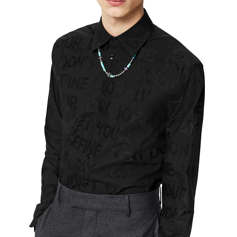 21年早秋新款 lv letters 系列 男士黑色棉质字母长袖衬衫1a8xc4