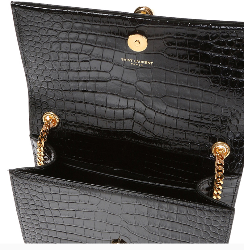【包税】saint laurent paris/圣罗兰 ysl 女士黑色鳄鱼压纹皮革 标志