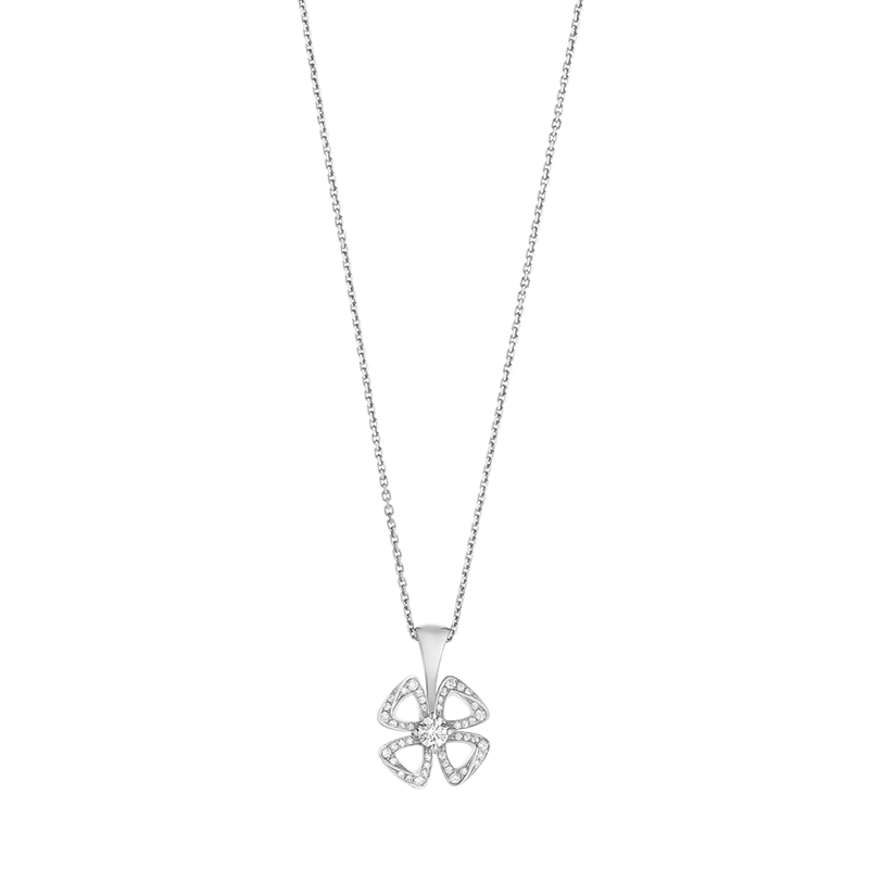 宝格丽 21春夏新款fiorever系列 18k金白金镶嵌钻石镂空四叶草形状