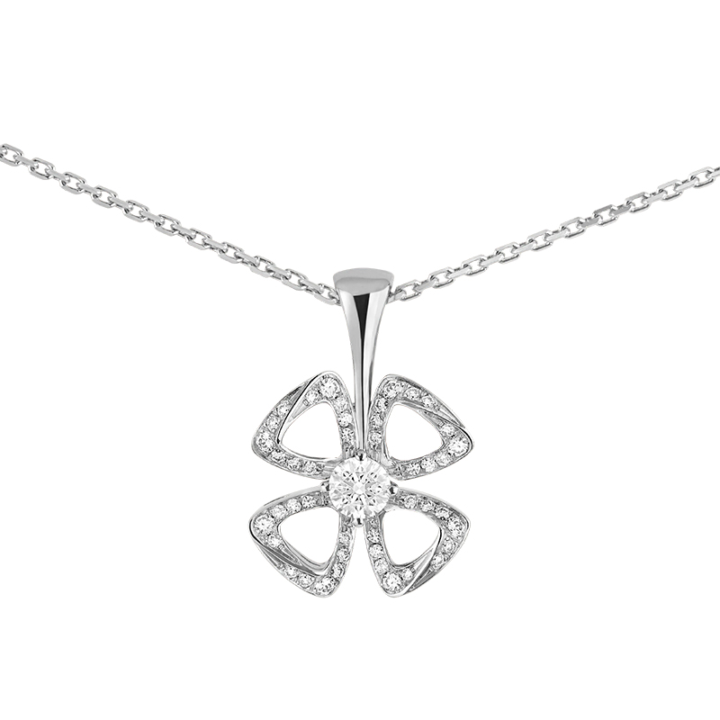 宝格丽 21春夏新款fiorever系列 18k金白金镶嵌钻石镂空四叶草形状