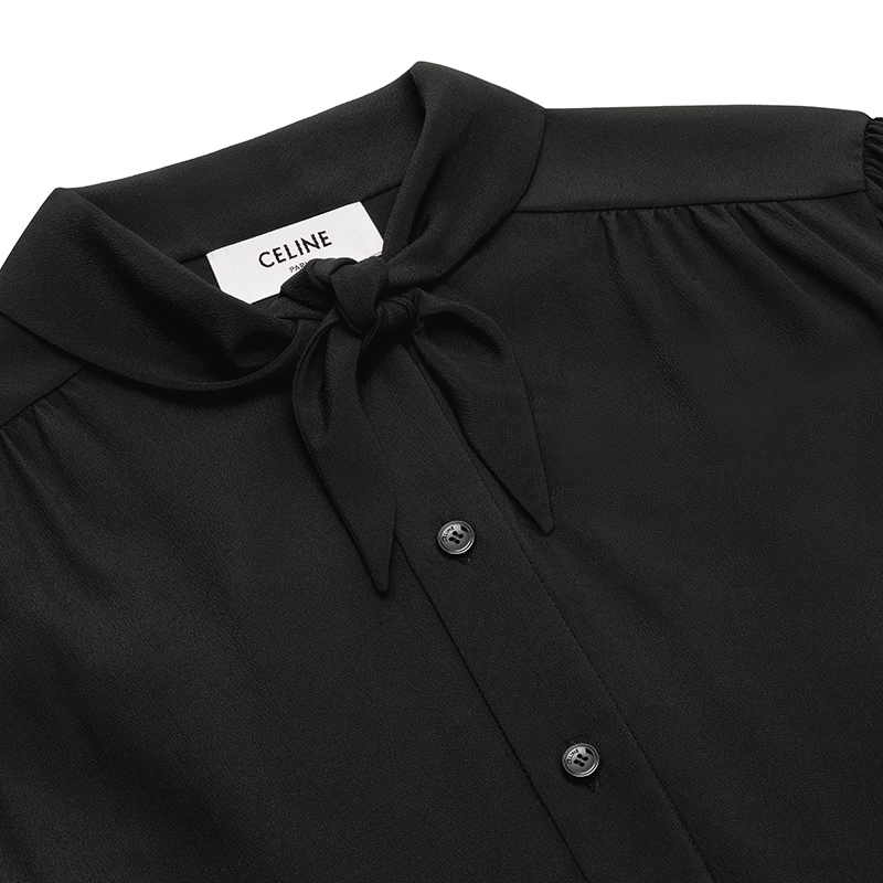 女士长袖t恤】【包税】celine/赛琳 21春夏新款 女士黑色绉绸系带领箱