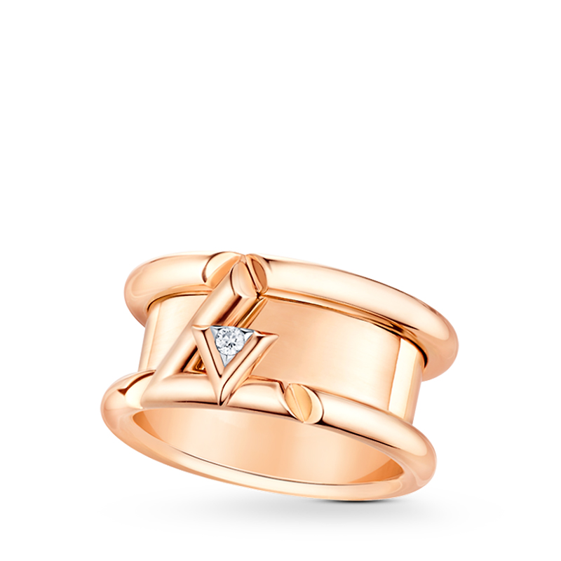 路易威登 lv volt系列 经典款大号18k金玫瑰金钻石lv徽标戒指q9o68e