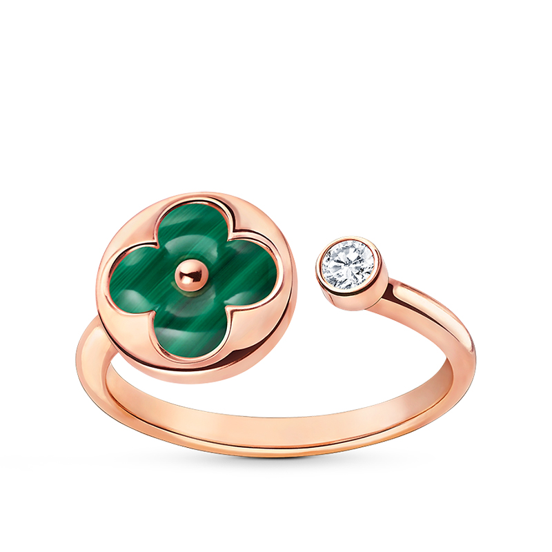 color blossom系列 经典款迷你18k金玫瑰金孔雀石钻石太阳花卉图案
