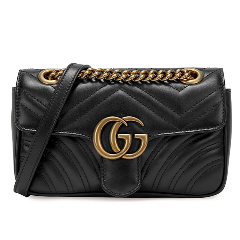 gucci/古驰 marmont 黑色皮质链条包 小号斜挎包 ai