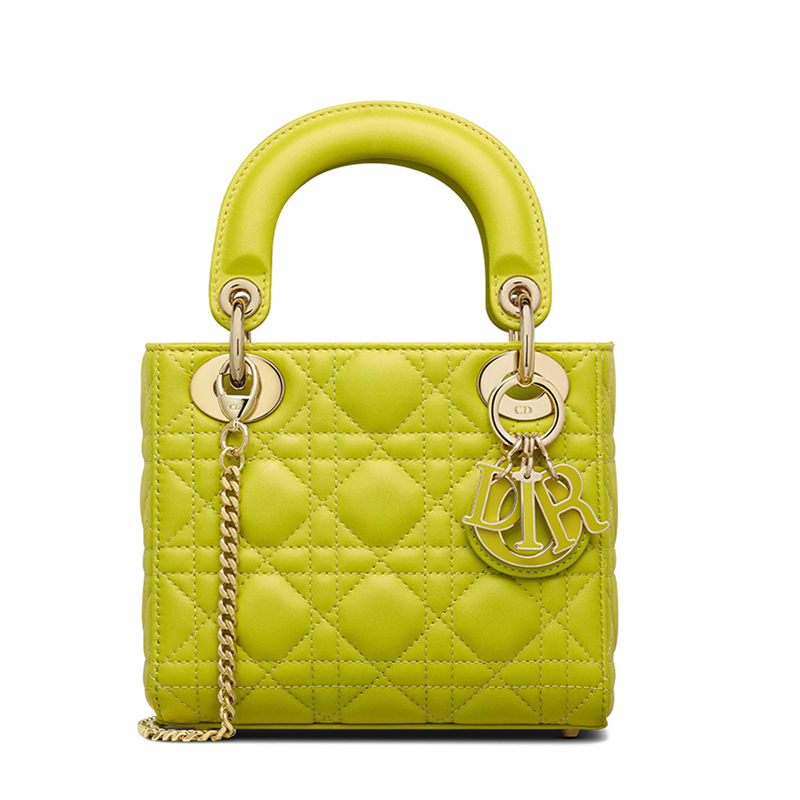 女士迷你黄绿色棱纹小羊皮可拆卸链条单肩手提戴妃包m0505ocea_m65h