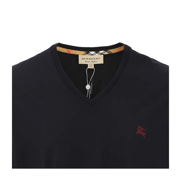 burberry 巴宝莉吴亦凡同款 战马刺绣logo纯棉深蓝色v领男士短袖t恤