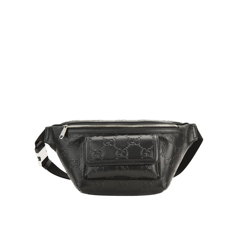 【21春夏新品国内现货】gucci/古驰 黑色牛皮革材质男士经典款腰包