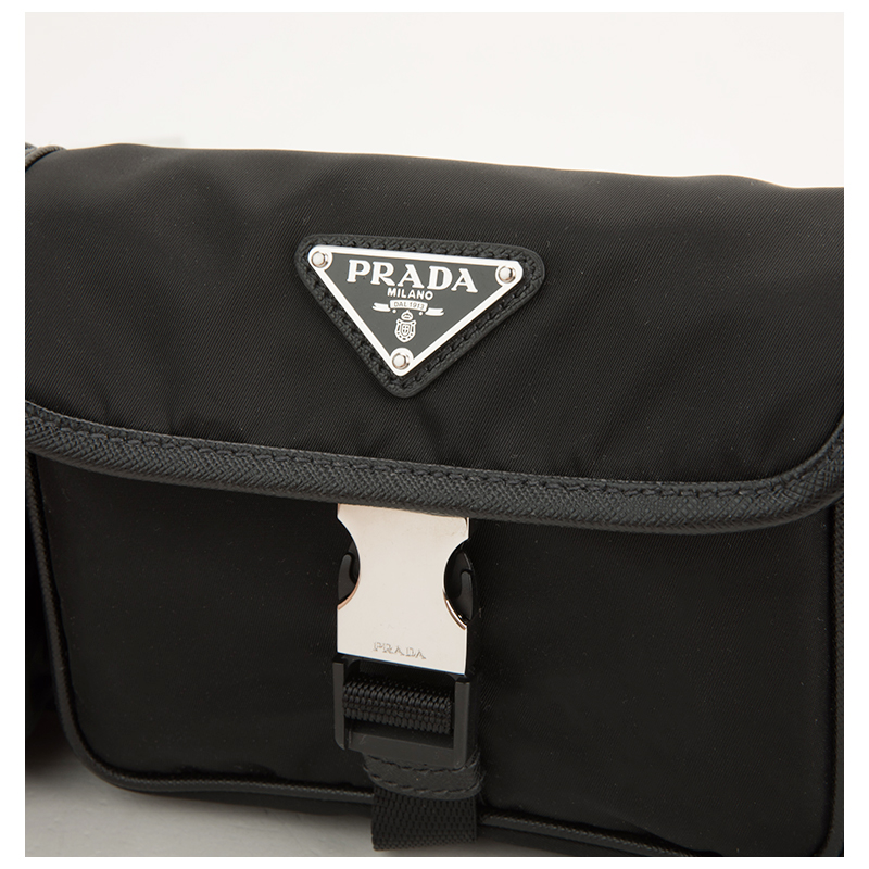 【21春夏新品国内现货】prada/普拉达 黑色织物材质男士经典款腰包