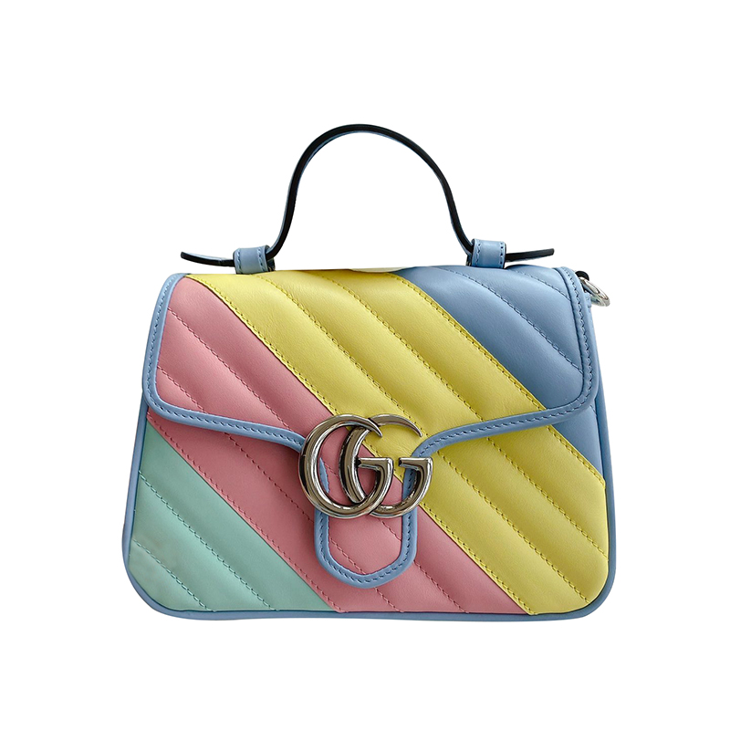 瑕疵折扣 gucci/古驰 marmont 邮差包 马卡龙拼色 mini时尚皮质单肩包