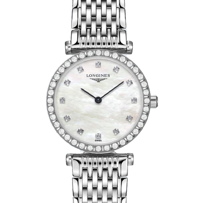 longines/浪琴瑞士手表嘉岚系列石英时尚钢带女表 24mm双圈钻贝母盘l