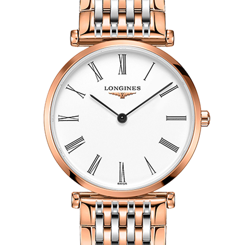 longines/浪琴瑞士手錶嘉嵐系列薄款石英鋼帶女腕錶 29mm玫瑰金色白盤