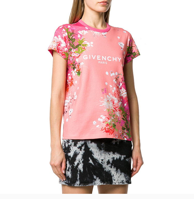 givenchy 纪梵希 女装 服饰 圆领粉色棉质花卉印花修身 女士短袖t恤
