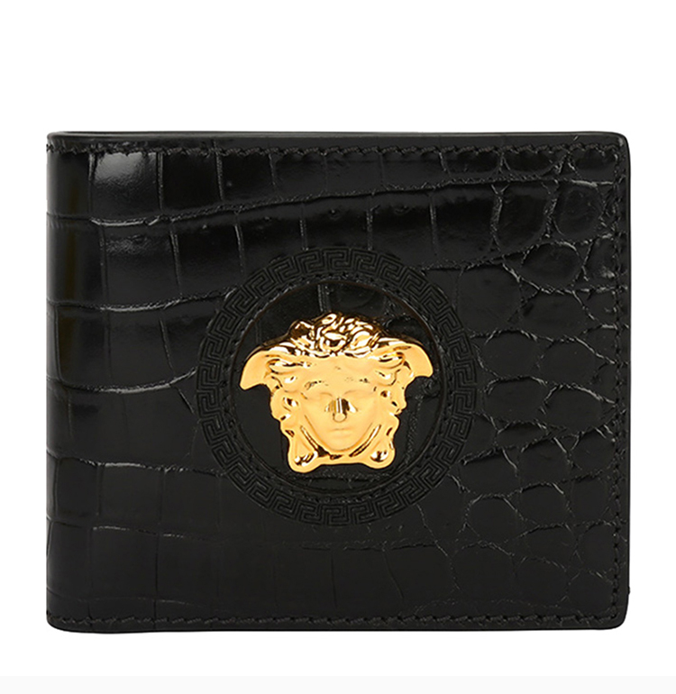 【versace范思哲 钱包】versace/范思哲 男士黑色鳄鱼纹皮革经典