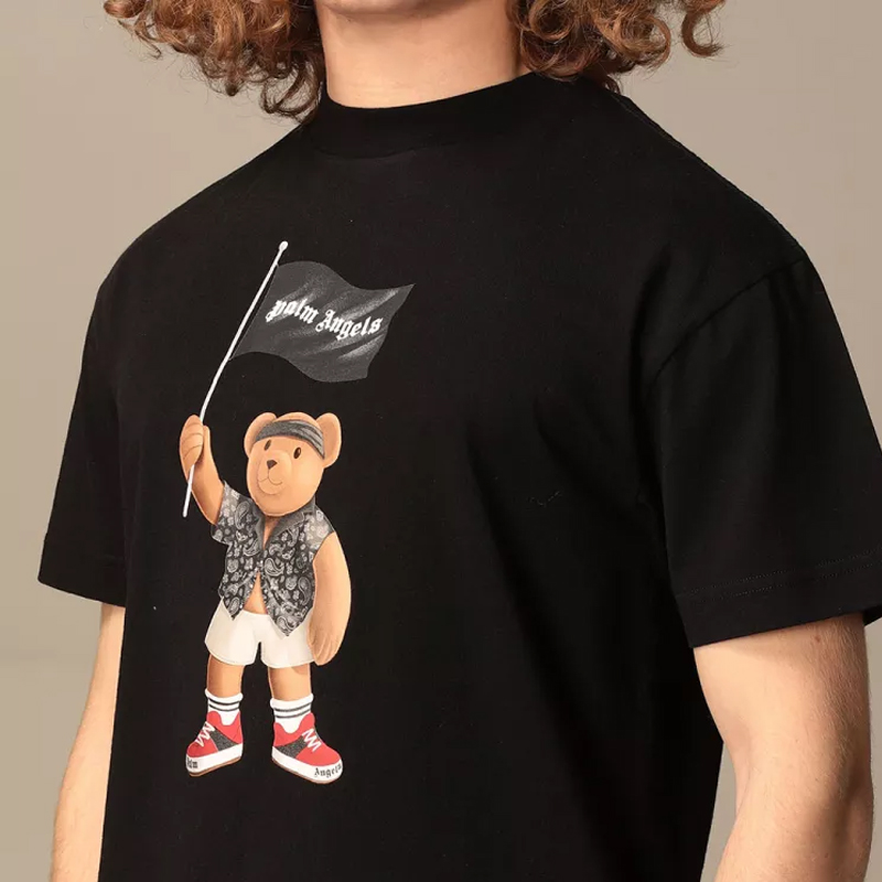 palm angels/palm angels 断头熊黑色熊印花饰棉质短袖时尚男士短袖