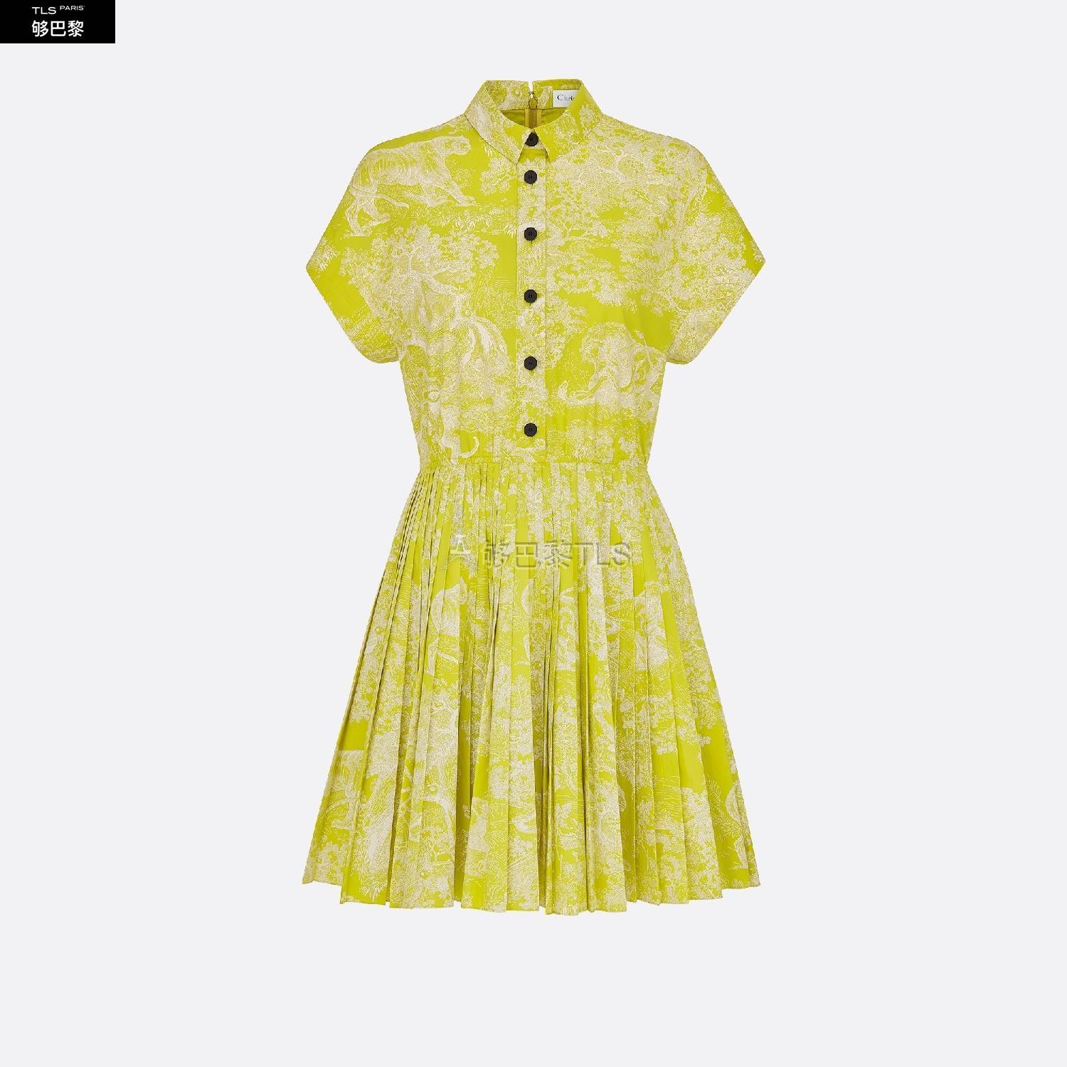 【包邮包税】 dior迪奥 21年春夏 女士 连衣裙 短款褶裥连衣裙-绿黄色