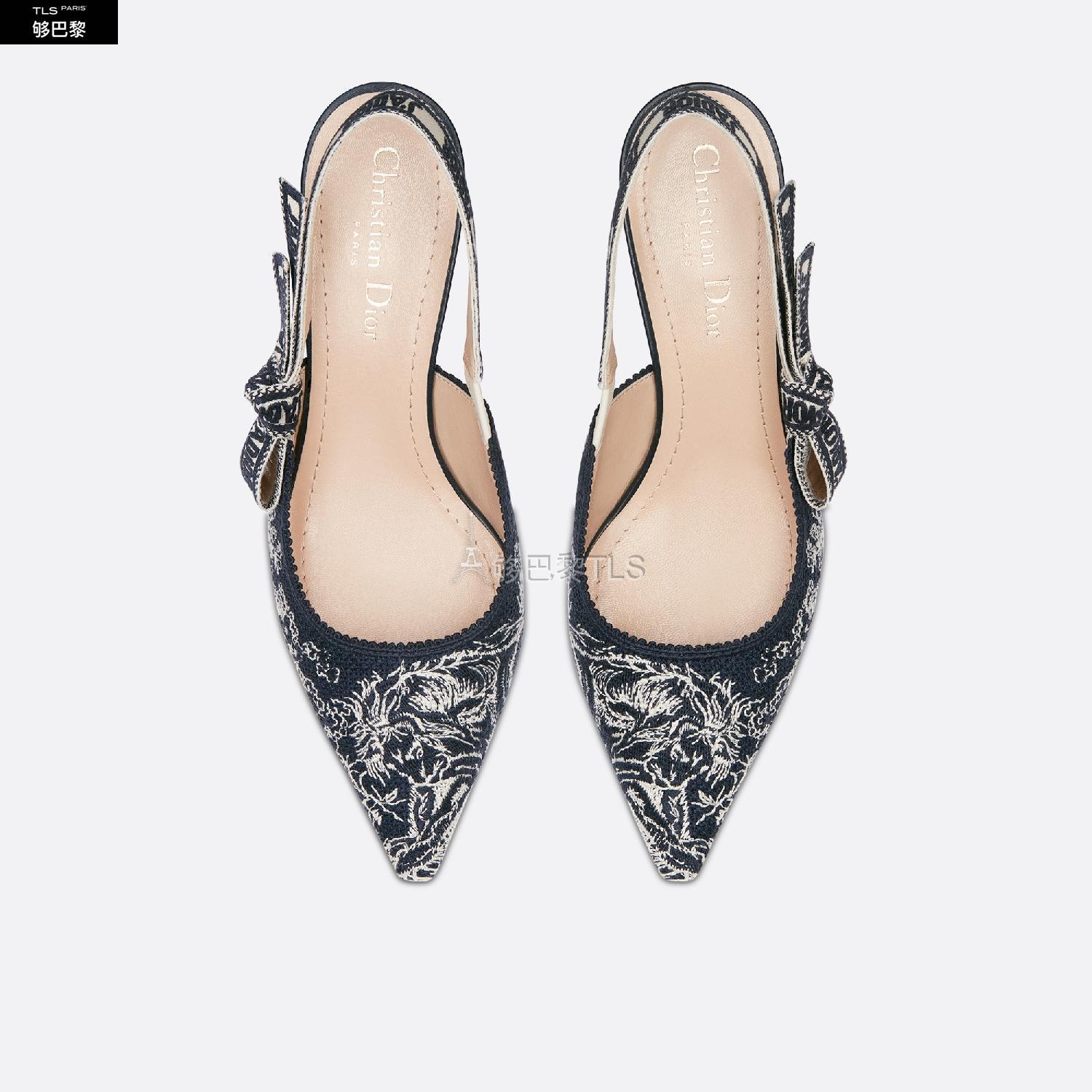 dior迪奥 21年春夏 女士 高跟鞋 露跟高跟鞋-深蓝色棉质刺绣-reverse