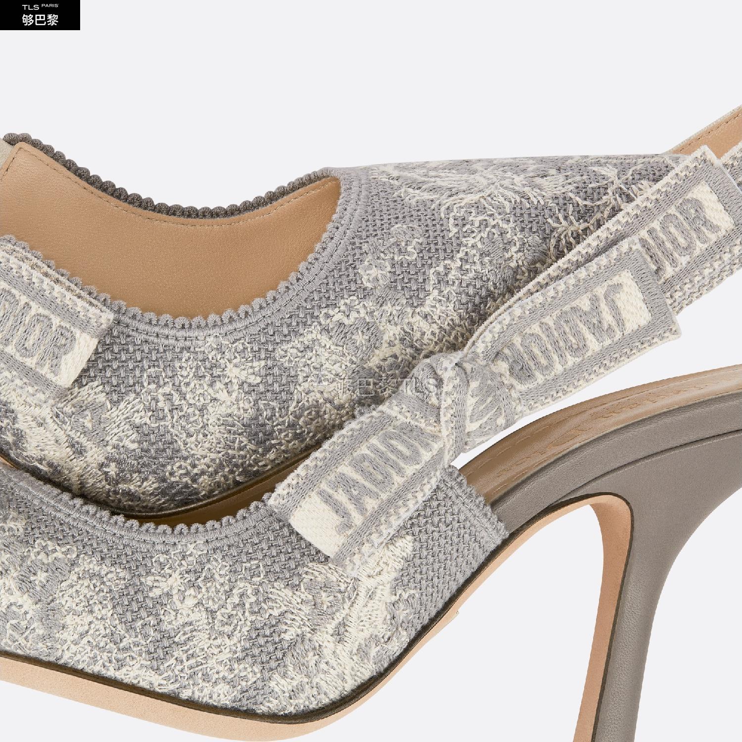 dior迪奥 21年春夏 女士 高跟鞋 露跟高跟鞋-灰色棉质刺绣-reverse-茹