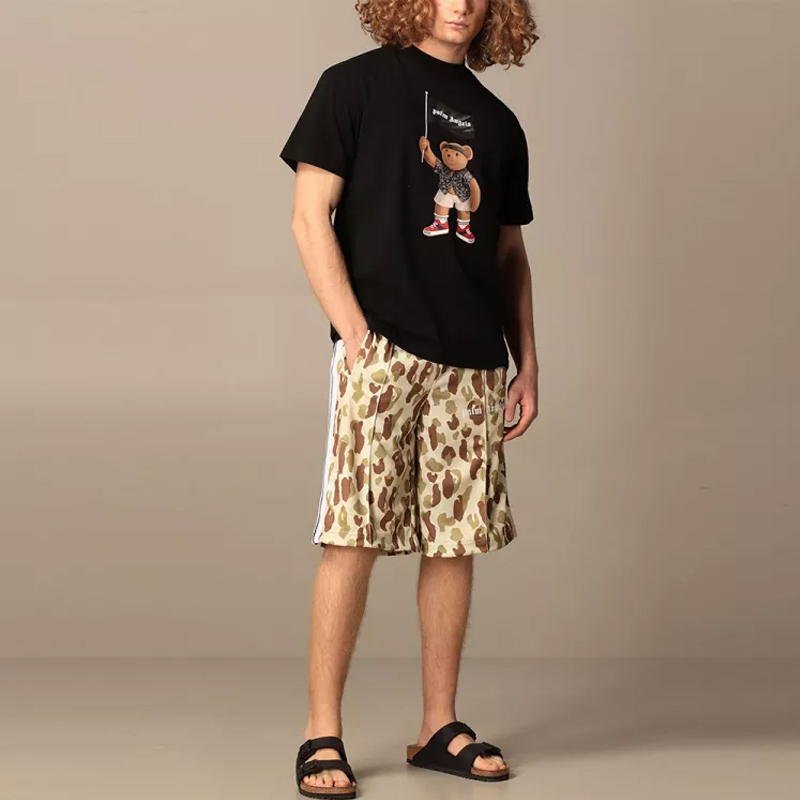 palm angels/palm angels 断头熊黑色熊印花饰棉质短袖时尚男士短袖