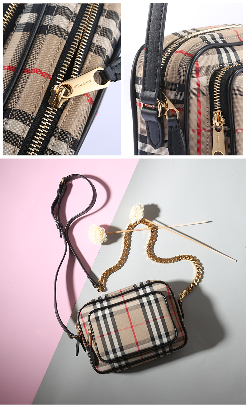 burberry/博柏利 男女同款 中性经典拼色格纹单肩包斜挎包链条包