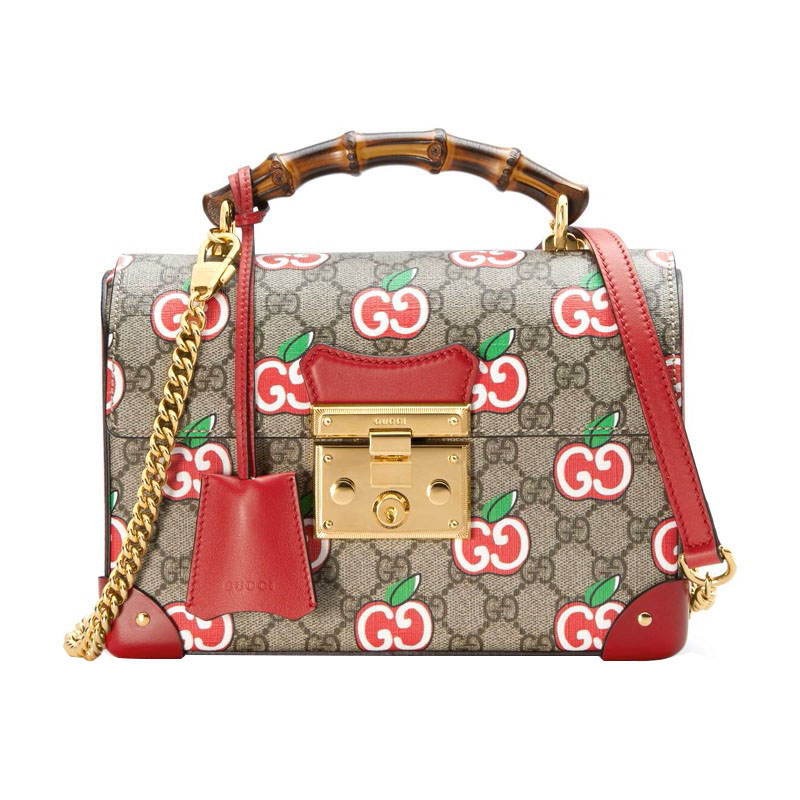 瑕疵折扣gucci/古驰苹果logo竹节padlock小箱子包帆布/配皮斜挎包 au