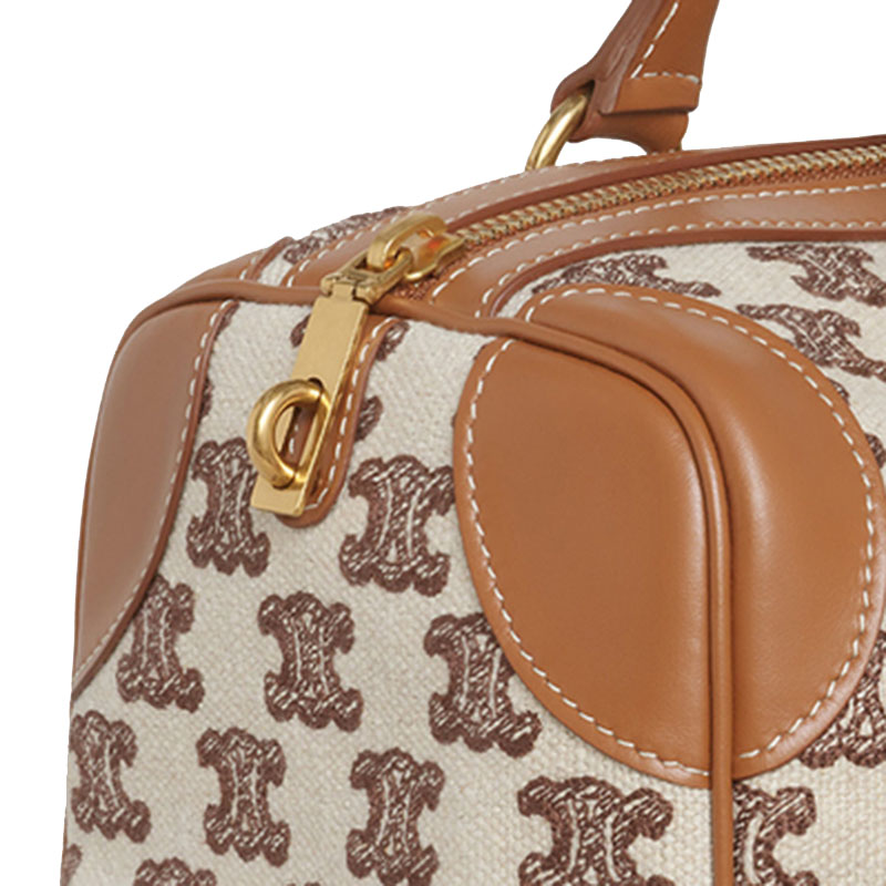 celine/赛琳 triomphe刺绣织物小号波士顿手袋/织物/配皮193652cs8